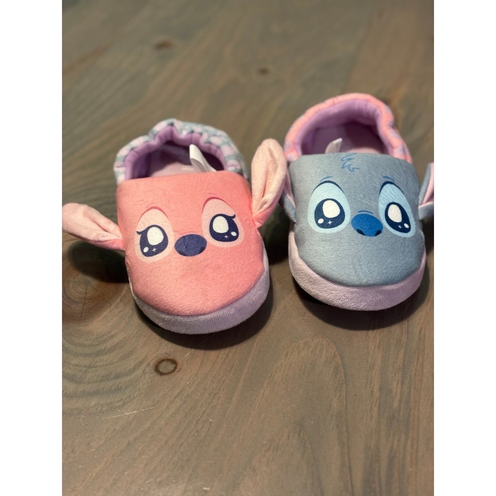 Disney Lilo Stitch Slippers Kids 13/1 Angel Plush Slip On House Shoes Pink Blue